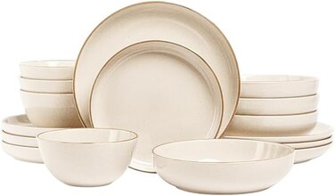 over&amp;back 16-Piece Stackable Dinnerware Dish Set - Stoneware Dishes - Includes 4 Dinner Plates, 4 Salad Plates, 4 Cereal Bowls, And 4 Dinner Bowls (Beige, Dinner Set   16 Pieces)