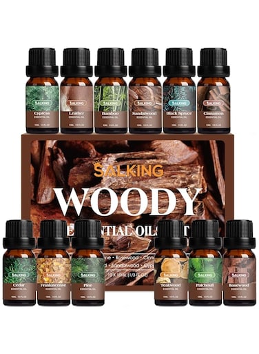 SALKING Woody Essential Oils Set for Men, Masculine Essential Oils, 12 x 10ml Natural Fragrance Essential Oils for Diffuser, Candle &amp; Soap Making, Manly Essential Oil Gift for Husband