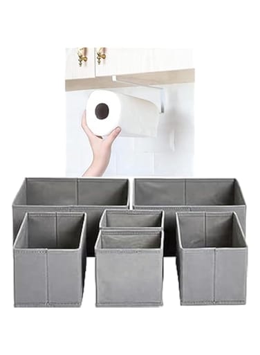 SHOWAY Paper Towel Holder + Amazon Basics Cloth Drawer Storage Boxes 6PC Gray