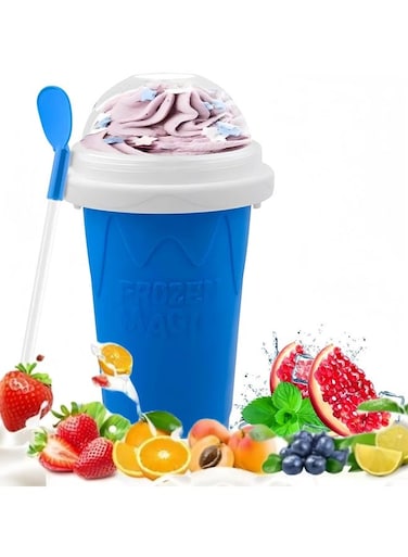 Flyer Cooling Smoothie Making Cup, Quick Frozen Smoothie Cup, Double-layer Squeeze Smoothie Making Cup, Homemade Juice Milkshake Ice Cream Maker DIY (Blue)