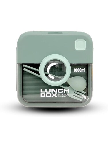 Plastic Lunch Box with 2 Compartment &amp; Reusable Fork &amp; Spoon Leak Proof BPA Free Safe Material Perfect for School Kids, Adults, Outdoor Square   Dishwasher &amp; Freezer Safe. (turquoise green)