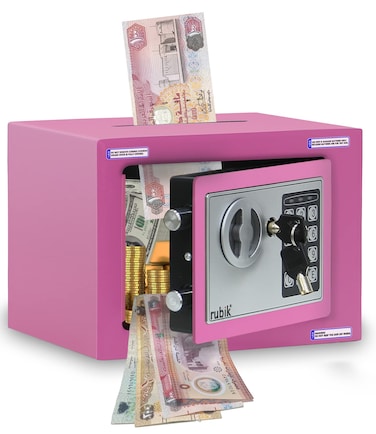 Rubik Mini Cash Deposit Drop Slot Safe Box with Key and Pin Code Option (Pink)