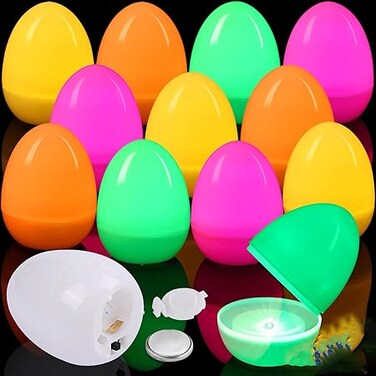Easter Eggs, 12 Pack Plastic Glow Easter Eggs Light Up Easter Eggs LED Party Favors for Kids Glow in the Dark Eggs Easter Basket Stuff Gift Easter Egg Hunt Classroom Prizes Home Decoration