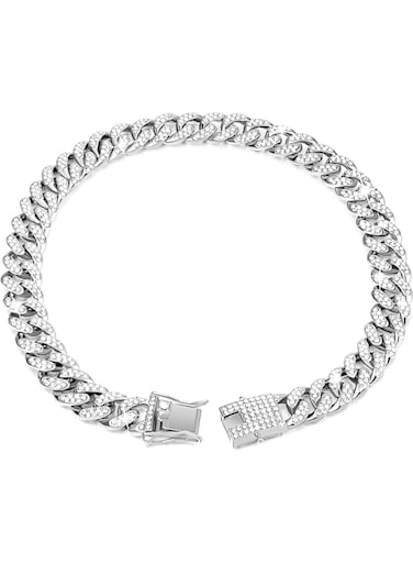 Tallew Dog Chain Diamond Collar Walking Metal Chain Collar with Design Secure Buckle, Pet Collar Jewelry Accessories for Small Medium Large Dogs Cats (Silver, 10 Inch)