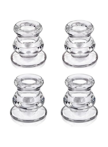 4 Pcs Candlestick Holders Bulk - Taper Candle Holders for Table Centerpiece - Thick Glass Candle Holders for Candle Sticks Party Table Living Room Dinner Advent Gift Centrepiece Decoration