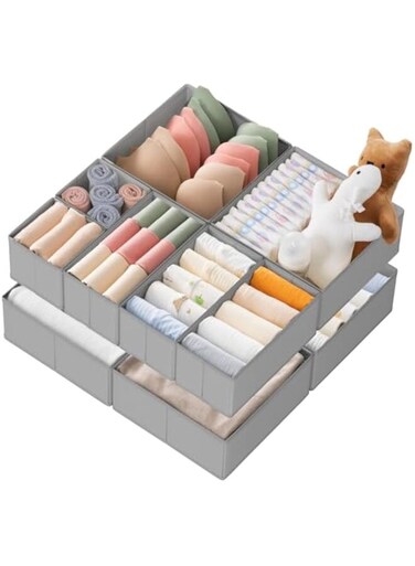 Organizer Clothes, 10 Pack Dresser Organizer for Baby Clothes, Underwear, Sock- Foldable Closet Organization and Storage Dividers Bins for Nursery, Bedroom (Grey)