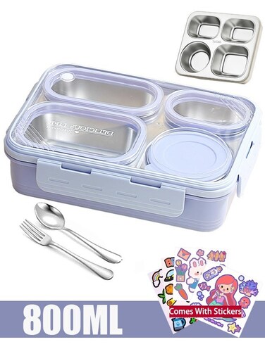 Stainless Steel Lunch Box with Divided Compartments Meal Prep Containers Lunch Box for Adults &amp; Kids Leak &amp; Spill Proof Snack Box with Utensils BPA-Free &amp; Dishwasher Safe (Purple 800ML with Bowl)