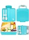 Kids Bento Lunch Box for School, 1.3L Lunch Container with Sauce Jar, Spoon &amp; Fork, 4 Compartment Lunch Box with Handle - Leak Proof, Dishwasher &amp; Microwave Safe, BPA-Free (Blue)