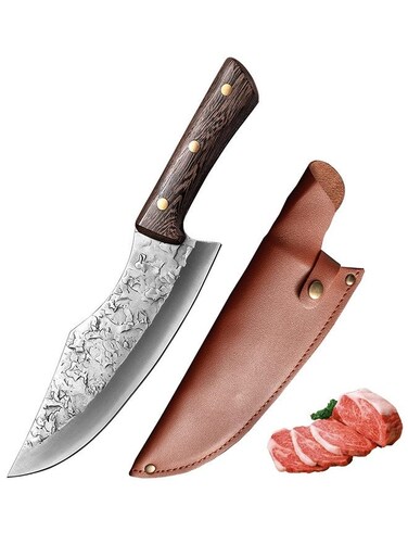 8 Inch Chefs Knife Japanese Handmade Forged Kitchen Knives Multifunctional High Carbon Stainless Steel Cooking Knife with Sheath and Full Tang Wenge Wood Handle