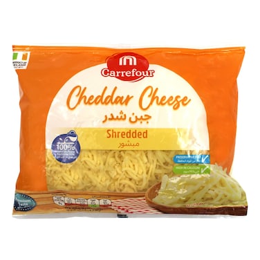Carrefour Shredded White Cheddar Cheese, 250g