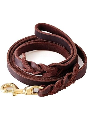 Leather Dog Leash 6ft, Braided Leather Leash Dog Training, Heavy Duty Soft and Comfortable Dog Leash for Large Medium Small Dogs Running and Walking