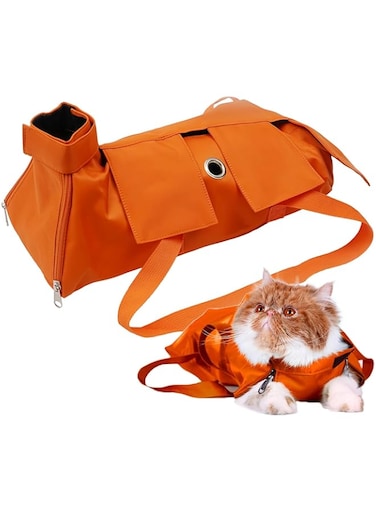 SYOSI Restraint Bag for Claw Care Nail Trimming Anti-Scratching Grooming Bag for Cats Medical Examination(Orange-M)