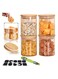 Tycom Glass Jars Set 8cm*10cm (4 Packs), Food Storage Containers for Kitchen, Spice jars With Labels, Marker and spoons, Wood Lid Round 4p.