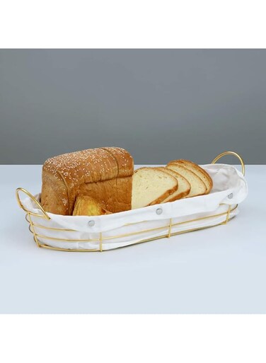 VITAL Metal Bread Basket with Fabric Lining, Rectangle Storage Baskets for Breads Vegetables Snacks Candies Fruits Tray Living Room Office Kitchen -Tableware (3 Piece set)(NW-30727)