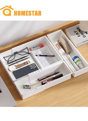 5 Pcs Adjustable Drawer Organizer, Extendable Cutlery Tray, Plastic Divider for Kitchen, Office, Desk Storage, large, medium, small
