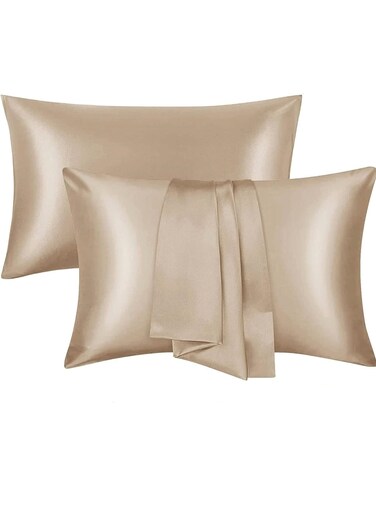 Satin Pillowcase for Hair and Skin, 2 Pack Satin Pillow Case Cover 51 * 75cm Soft Silky Satin Bed Pillowcase Cover Queen Silk Pillowcase with Envelope Closure (Khaki)