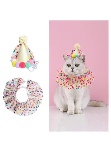 TERRIFI Pet Birthday Party Decorations Set, Cute Lace Dog Bib Scarf and Birthday Hat, Puppycat Birthday Bandana Scarf and Party Hat, Cat Dog Princess Costumes
