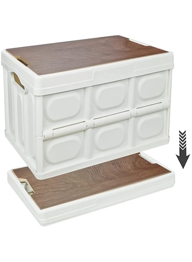 COOLBABY YLY044-56WT Folding Storage Bins with Wood Lid,Collapsible Closet Organizers and Container,Multifunction Plastic Box for Camping,College Dorm Room,Office,Outdoor,Indoor (56L)