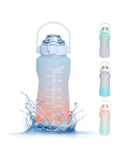 EZUK&trade; Brand Motivation Sports Water Bottle 2 Liter Capacity With BpA Free Material with Straw and Handle For Camping, Outdoor, Sports (Rainbow//Color- Pack Of 1)
