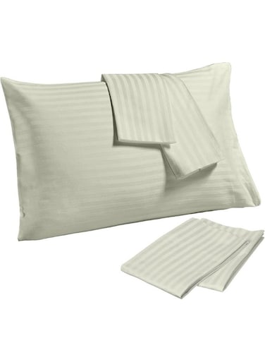 Linen Klub PACK of 4 Standard Pillowcases- Luxurious 100% Cotton 250TC Sateen with Elegant 1 cm Stripe Design, Size: 50 x 75 cm, Warm Stone for a Touch of Sophistication in Your Bedroom