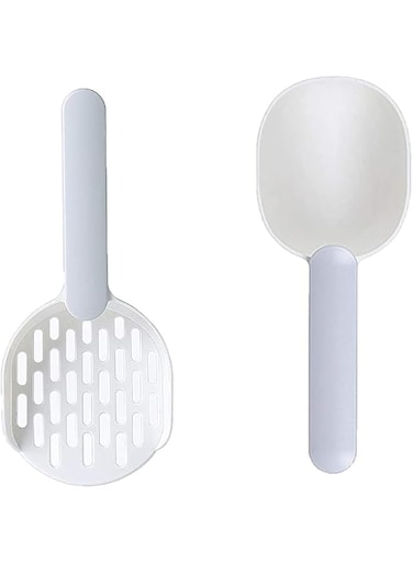 NeoStyle Pack of Cat Food Scoop+Litter Scoop,Pet Supplies Dog Food Spoon Cat Food Shovel Multi-Function Scoop,Cat Litter Scoop Shovel Pet Supplies Cleaner Tool (Two pieces(White + Grey))