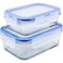 Mondex Glass Food Container With Clips Clear/Blue 350ml+700ml 2 PCS