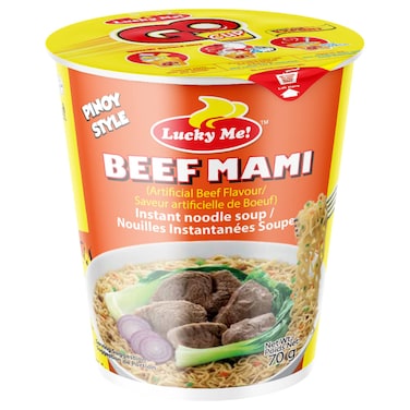 Lucky Me! Go Cup Beef Mami Flavour Instant Noodle Soup, 70g