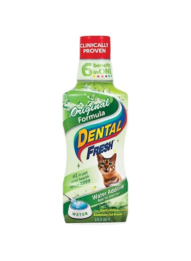 Dental Fresh Water Additive for Cats, Original Formula, 8 oz &ndash; Bad Breath Treatment for Cats &ndash; Add to Water Bowl to Whiten Teeth and Eliminate Bad Breath &ndash; Cat Teeth Cleaning to Improve Oral Health