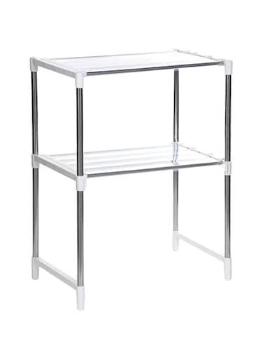 Dubai Gallery Adjustable 2 Rack Microwave Oven Stand With Hooks White/Silver 88.5X61.5X30.5Cm