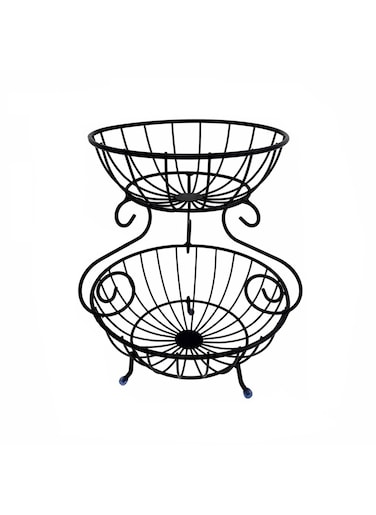 Heavy Mild Steel 2 Tier Fruit &amp; Vegetable Basket For Dining Table, Kitchen Countertop 9 liter (Black)