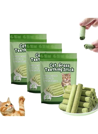 Anheyu 18PCS Cat Grass Teething Stick,Cat Grass Sticks,Cat Teeth Cleaning Cat Grass Stick,Natural Freeze Dried Cat Grass Chew Sticks for Hairball Removal, Teeth Cleaning