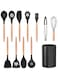 plastific Silicon Cooking Kitchen Utensil Spatula Set Tool with Holder, 100% Eco-Friendly and Food Safe Material, Nonstick Heat Resistance Cookware with Wooden Handle (Pack of 12 - Black)