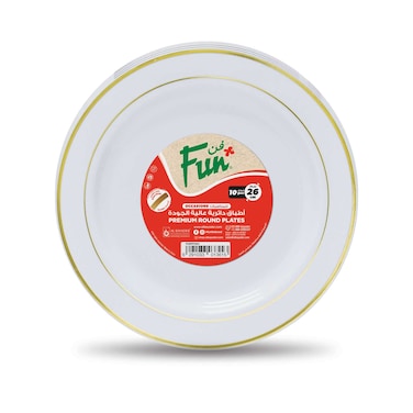 Fun Festive Premium Gold Ring Plates White 26cm 10 PCS