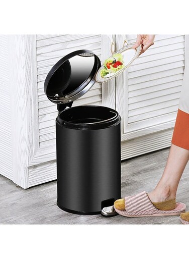 Steel Trash Can, Round Hands Free Garbage Can with Foot Pedal and Soft-Close Lid, Smudge Resistant Pedal Bin for Kitchen Living Room Bathroom Office and Hotel, L1101 (C, 12L)