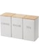NAVACALA Tea Coffee Sugar Canisters, 3 Piece of Metal Canister Storage Jar Container Set With Bamboo Lid White 1000ML