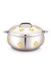 2000ML Stainless Steel Insulated Food Warmer Hotpot in Silver with Gold Geometric Pattern Thermal Casserole Serving Dish for Home Dinners Parties and Picnics