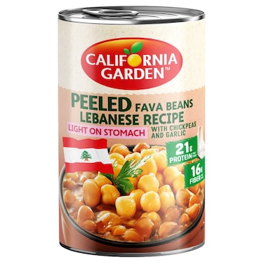California Garden Peeled Fava Beans Lebanese Recipe with Chickpeas and Garlic, 450g