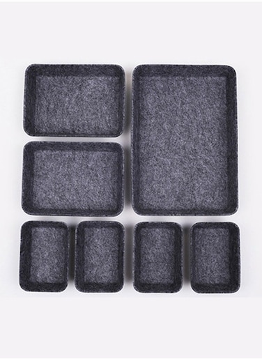 7 PCS Drawer Organiser Divider Trays, Office Desk Organizer Drawer Trays, Dresser Divider Bins, Separators Drawer Divider for Kitchen Cutlery, Makeup, Office, Baby, Jewelries, Pens (Dark Grey)