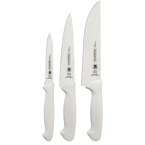 Tramontina Premium Stainless Steel Knife Set with White Polypropylene Handles, 3 PCS
