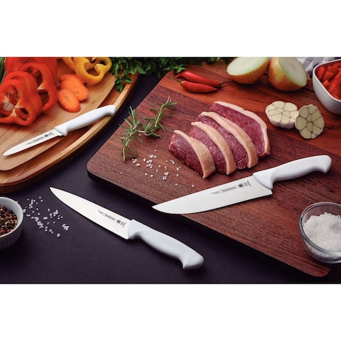 Tramontina Premium Stainless Steel Knife Set with White Polypropylene Handles, 3 PCS