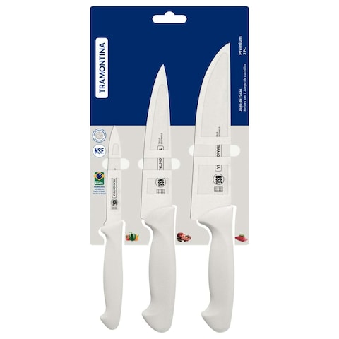 Tramontina Premium Stainless Steel Knife Set with White Polypropylene Handles, 3 PCS