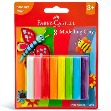 Faber Castell Modeling Clay Set, 8 Colors, 100g Blister Pack