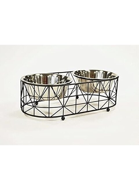 Barkley &amp; Evans Keira Matte Black 1 Quart Double Feeder 15.25 x 7 x 4.5 inch