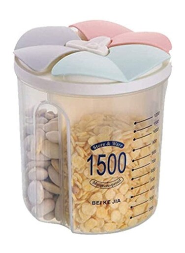 Compartment Storage Tank 1500 ML Airtight Food Container BPA Free Plastic Cereal Dispenser With Lids And Compartments For Grain Sugar Flour Rice Nuts Snacks
