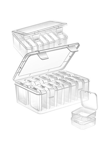 Mathtoxyz Small Bead Organizers, 30 Pieces Plastic Storage Cases Mini Clear Bead Storage Containers Transparent Boxes with Hinged Lid and Rectangle Clear Craft Supply Case