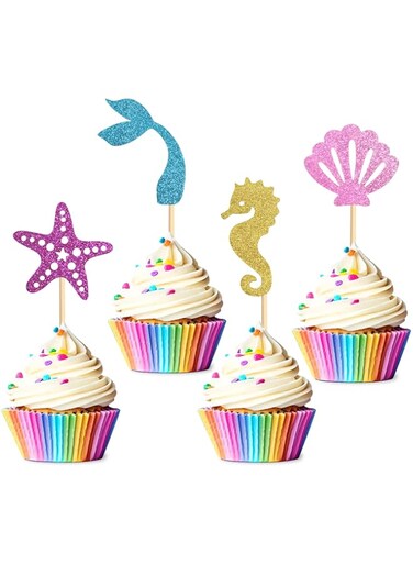 MAKINGTEC 24-Pack Cupcake Decorating Kit, Mermaid Birthday Cupcake Party Decorating Supplies, Birthday Cake Decorating Kit for Boys and Girls (Underwater Theme)