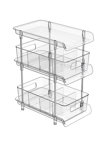 HoRelax Clear Kitchen Organizer with Dividers, Pull-Out Pantry kitchen Organization, Multi-Purpose bathroom Organizers and Storage, makeup Organizer Medicine Organizer(3Tier)