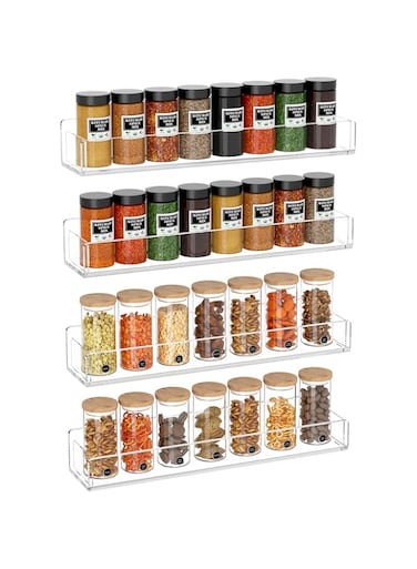 NIUBEE Wall Mounted Spice Rack Organizer,Clear Acrylic Spice Shelf Storage Holder,Hanging Seasoning Rack Organizer for Wall Kitchen 4 Pack