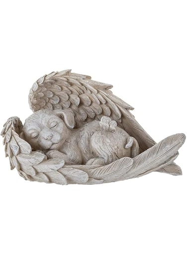 AOTOPYU Cat Dog Angel Pet Memorial Grave Marker Tribute Statue, Decorative Pet Memorial Animal Garden Statue, Polyresin, Memorial Stone Cat/Dog, Dog Angel Memorial Statue Remembrance (Angel Dog)