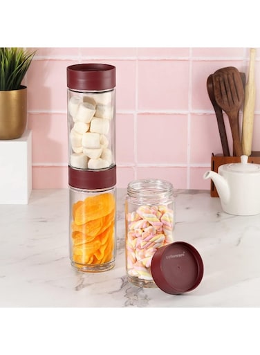 Modustack Glassy Storage Jar, 1000ml (Set of 3), Maroon